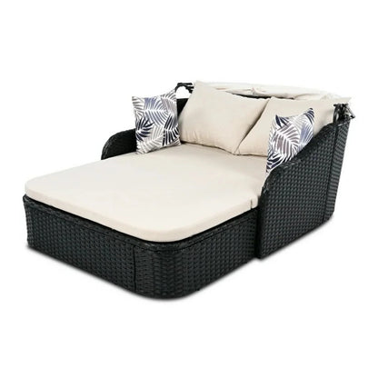 Abiola Outdoor Rattan Wicker Double Seater Canopy Daybed
