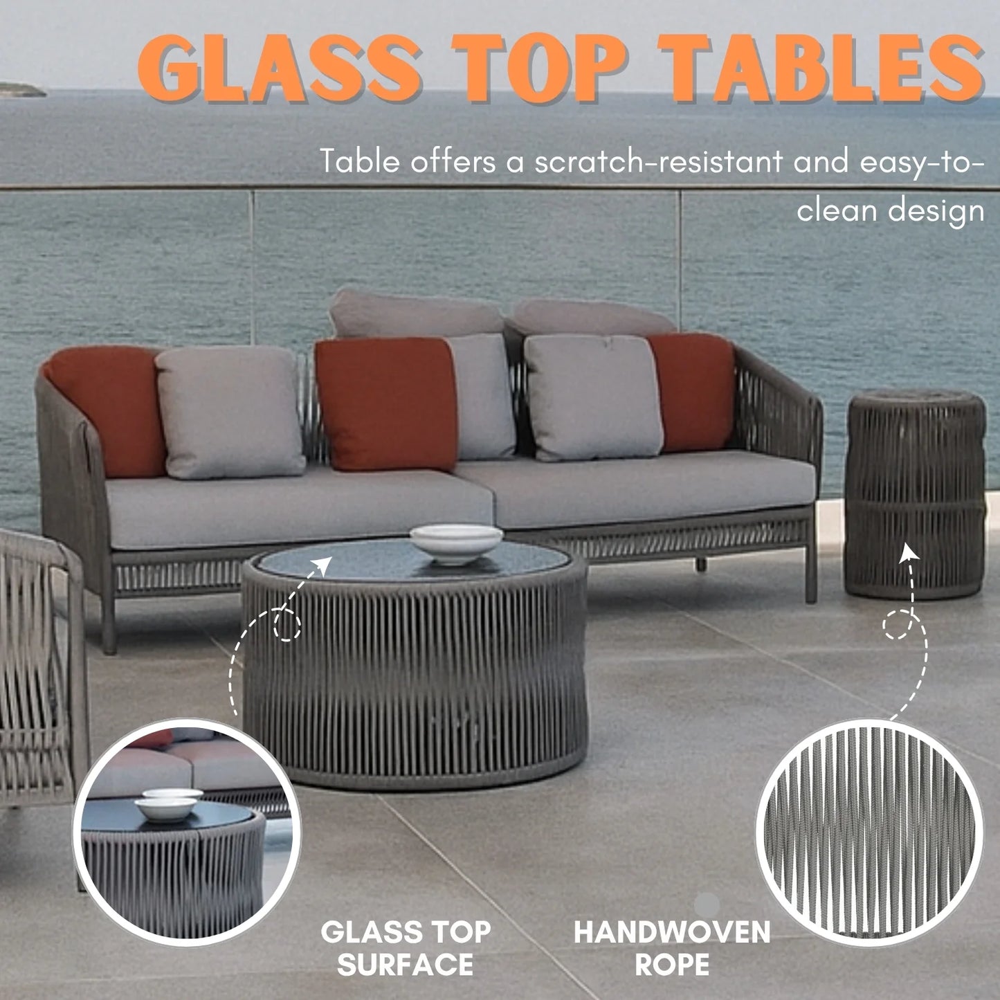 Krisha Outdoor 5 Seater Rope Patio Sofa Set with Center Table and Side Table