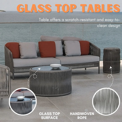 Krisha Outdoor 5 Seater Rope Patio Sofa Set with Center Table and Side Table