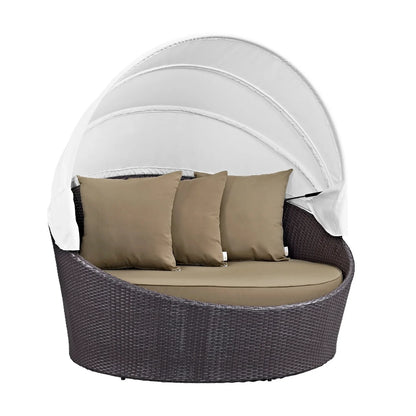 Yetunde Outdoor Rattan Wicker Patio Daybed with Retractable Canopy