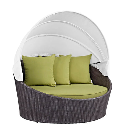 Titilayo Outdoor Rattan Wicker Patio Daybed with Retractable Canopy