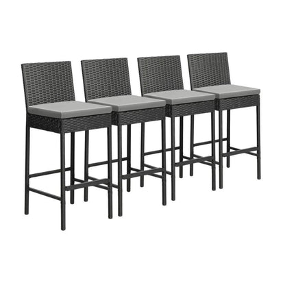 Flor 5-Piece Outdoor Rattan Wicker Bar Set with Glass Top Table