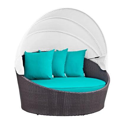 Simisola Outdoor Rattan Wicker Patio Daybed with Retractable Canopy
