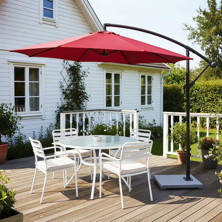 Aqua Luxury Side Pole Garden Umbrella With Stand (Round, Mahroon)