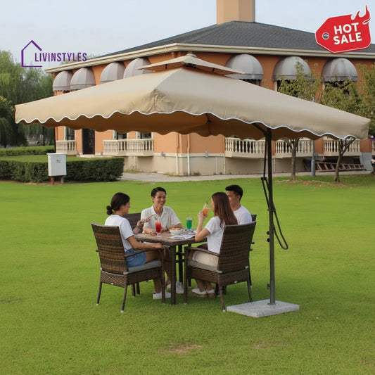 Sadik Marble Base Metal Frame Outdoor Umbrella - Khaki
