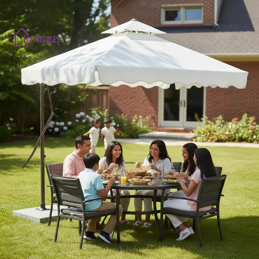 Sadik Marble Base Metal Frame Outdoor Umbrella - White