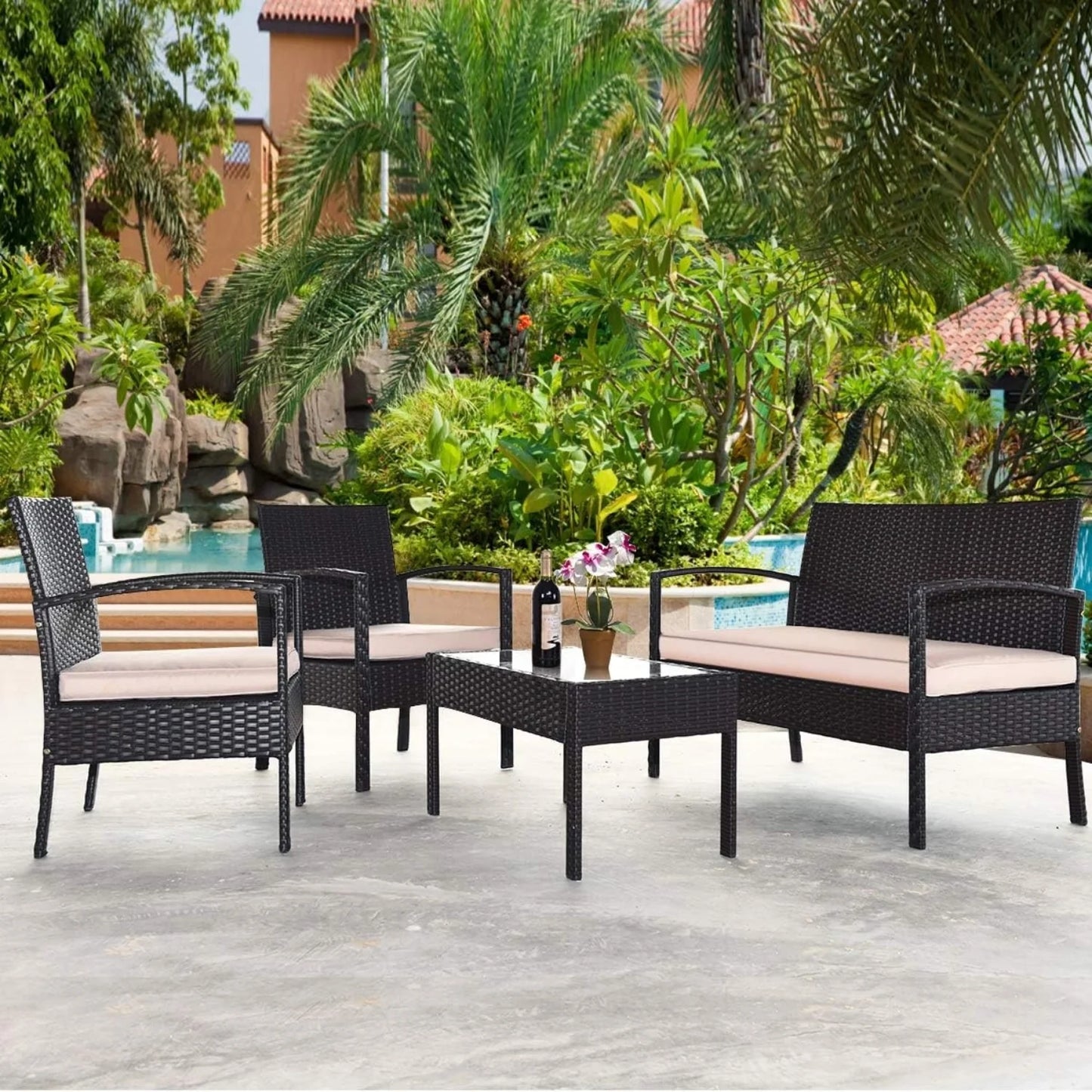 Violet 4 Pieces Patio Furniture Set, Outdoor Sectional Sofa