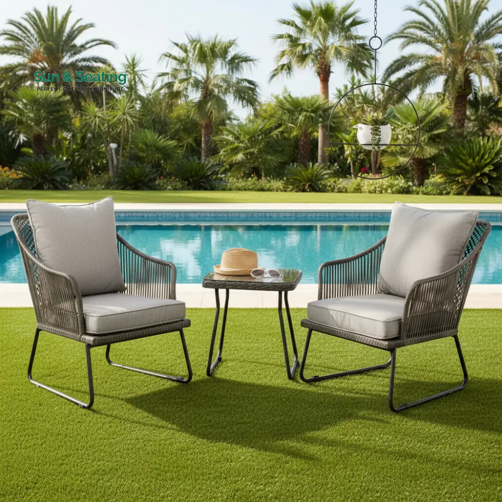 Aadhan Outdoor Patio Seating Set 2 Chairs and 1 Table Set (Grey) Coffee Table Sets