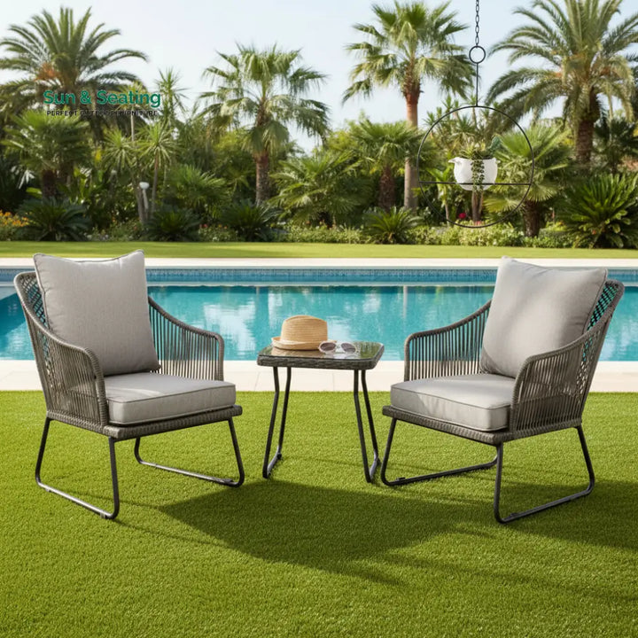 Aadhan Outdoor Patio Seating Set 2 Chairs and 1 Table Set (Grey) Coffee Table Sets