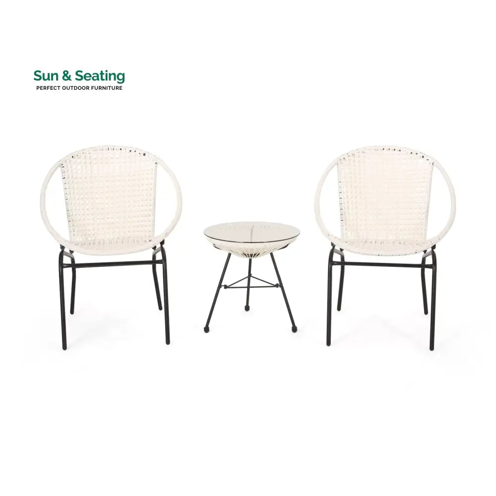 Aadhish Outdoor Patio Seating Set 2 Chairs and 1 Table Set (Cream) Coffee Table Sets