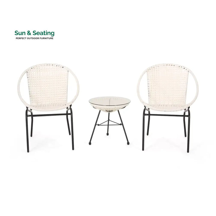 Aadhish Outdoor Patio Seating Set 2 Chairs and 1 Table Set (Cream) Coffee Table Sets