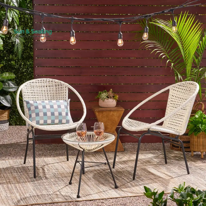 Aadhish Outdoor Patio Seating Set 2 Chairs and 1 Table Set (Cream) Coffee Table Sets