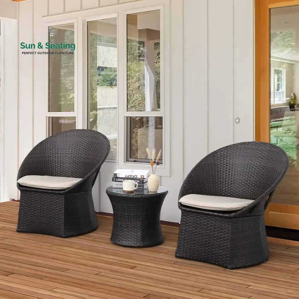 Aaradhya 3-Piece Outdoor Rattan Wicker Patio Set Patio Set
