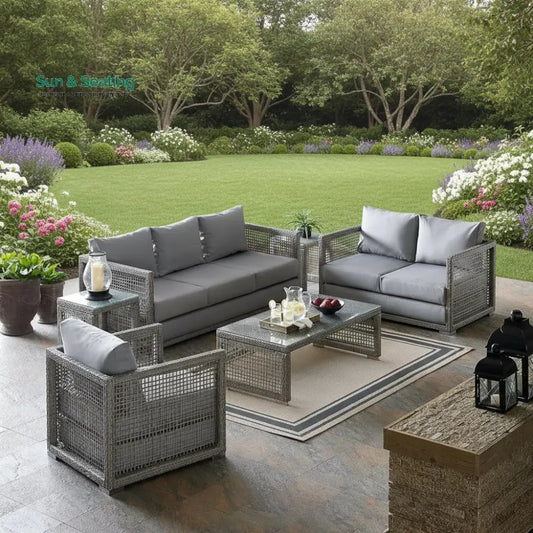 Aarini Outdoor Wicker Woven 6 Pieces Sectional Patio Furniture Set Sofa Set