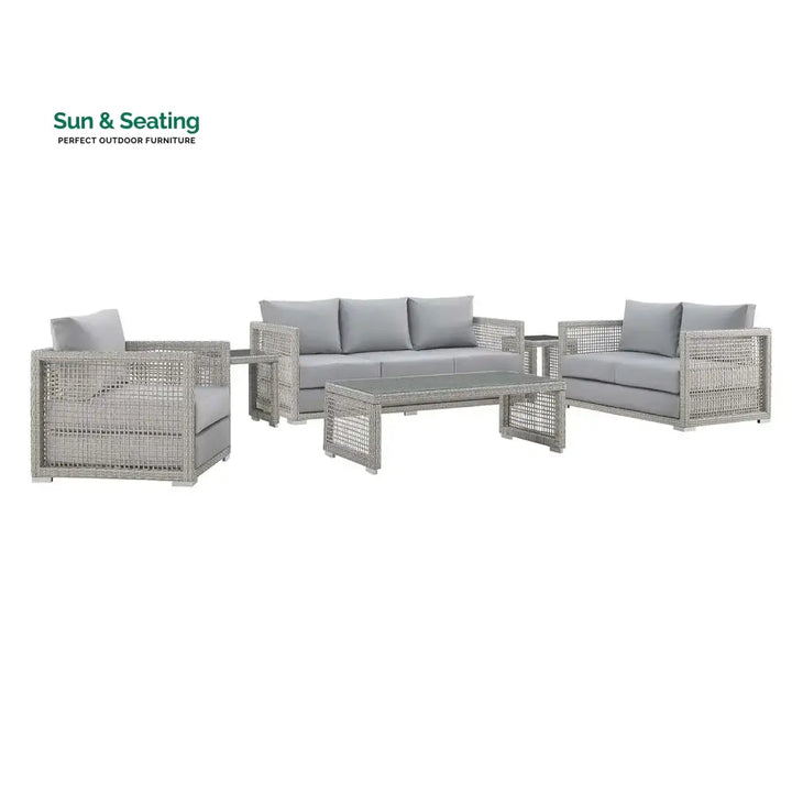 Aarini Outdoor Wicker Woven 6 Pieces Sectional Patio Furniture Set Sofa Set