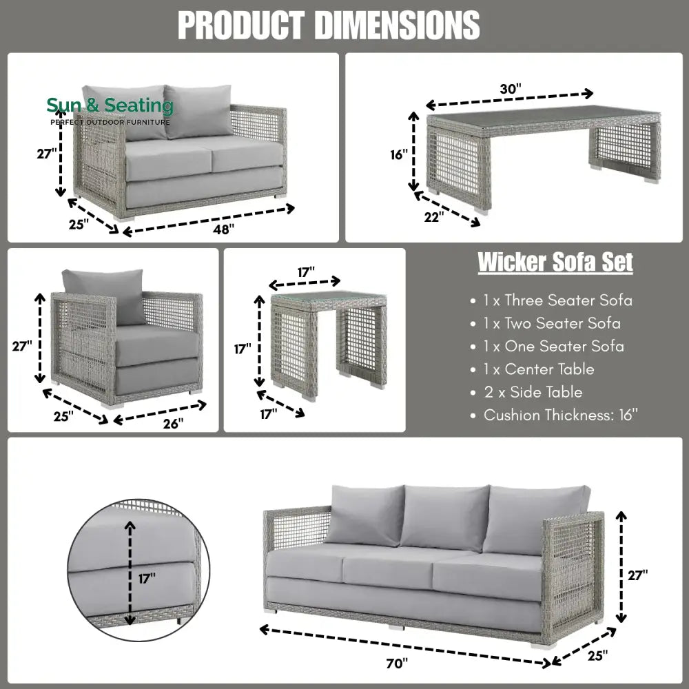 Aarini Outdoor Wicker Woven 6 Pieces Sectional Patio Furniture Set Sofa Set