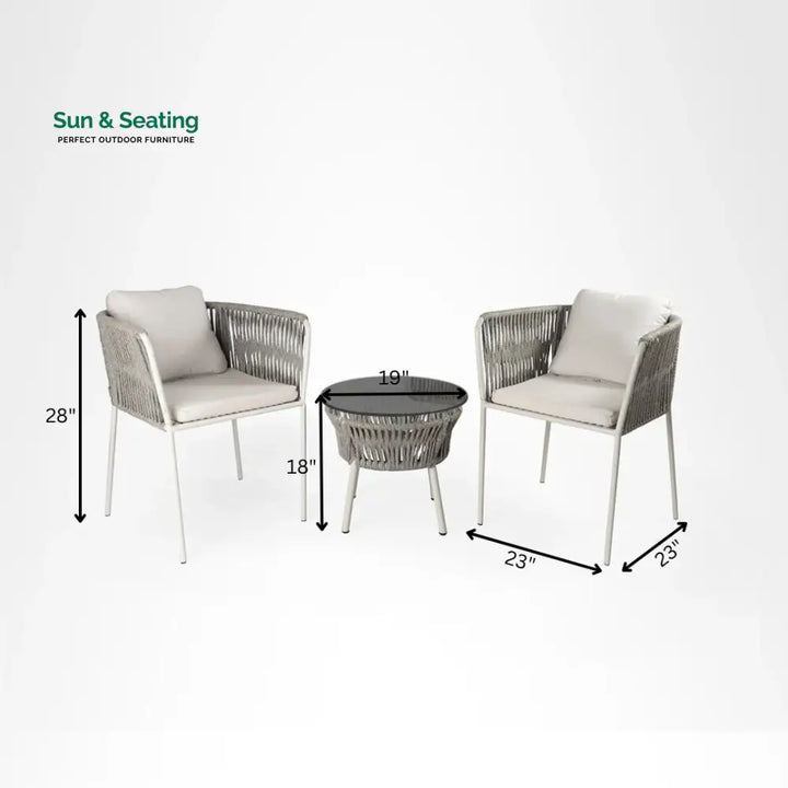 Abelardo Espiritu Outdoor Patio Seating Set 2 Chairs and 1 Table Set Braided &amp; Rope Coffee Table Sets