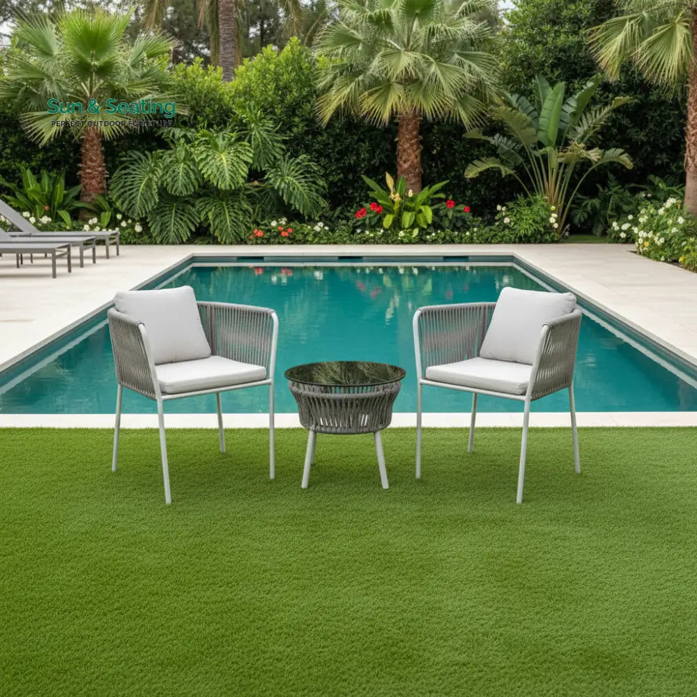 Abelardo Espiritu Outdoor Patio Seating Set 2 Chairs and 1 Table Set Braided &amp; Rope Grey Coffee Table Sets