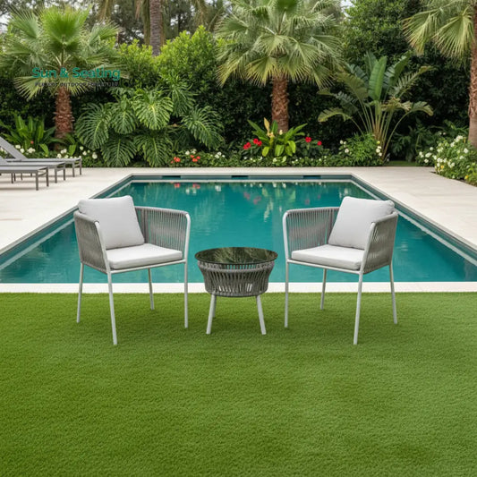 Abelardo Espiritu Outdoor Patio Seating Set 2 Chairs and 1 Table Set Braided & Rope Grey Coffee Table Sets