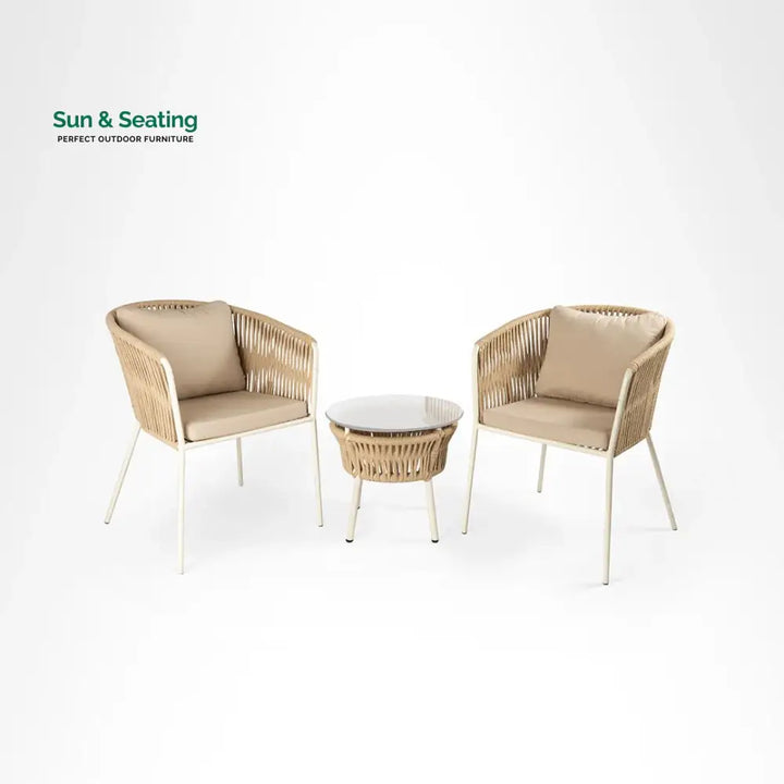 Abelardo Espiritu Outdoor Patio Seating Set 2 Chairs and 1 Table Set Braided &amp; Rope Honey Coffee Table Sets