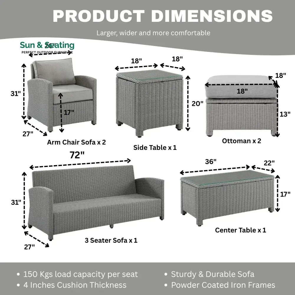 Abeni 7 Piece Outdoor Wicker Conversation Furniture Set Sofa Set