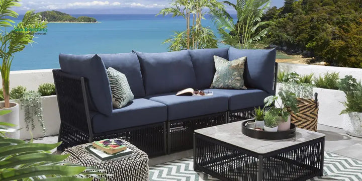 Adán Outdoor Sofa Set 3 Seater and 1 Center Table Set (Blue) Braided &amp; Rope Sofa Sets