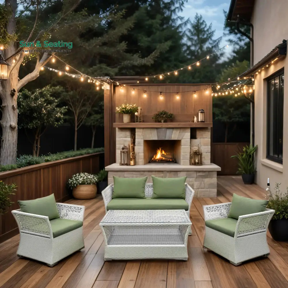 Adara Outdoor Sofa Set 2 Seater 2 Single seater and 1 Center Table (White + Green) Sofa Sets