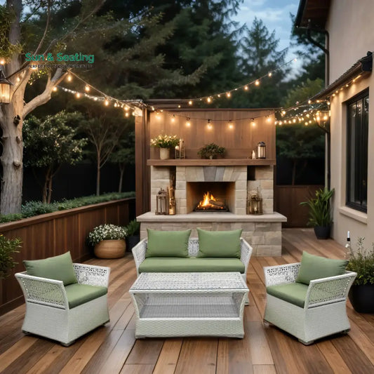 Adara Outdoor Sofa Set 2 Seater 2 Single seater and 1 Center Table (White + Green) Sofa Sets