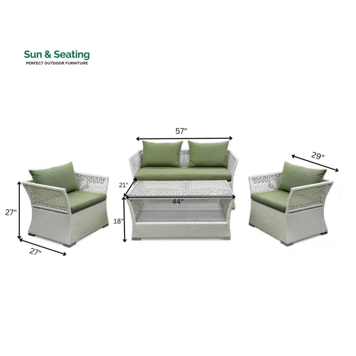 Adara Outdoor Sofa Set 2 Seater 2 Single seater and 1 Center Table (White + Green) Sofa Sets