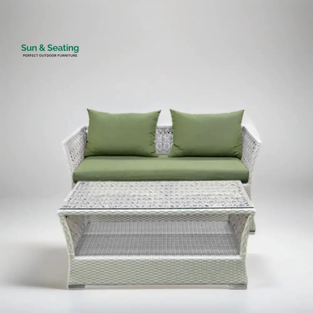 Adara Outdoor Sofa Set 2 Seater 2 Single seater and 1 Center Table (White + Green) Sofa Sets