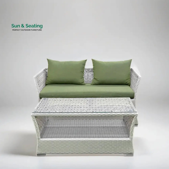 Adara Outdoor Sofa Set 2 Seater 2 Single seater and 1 Center Table (White + Green) Sofa Sets