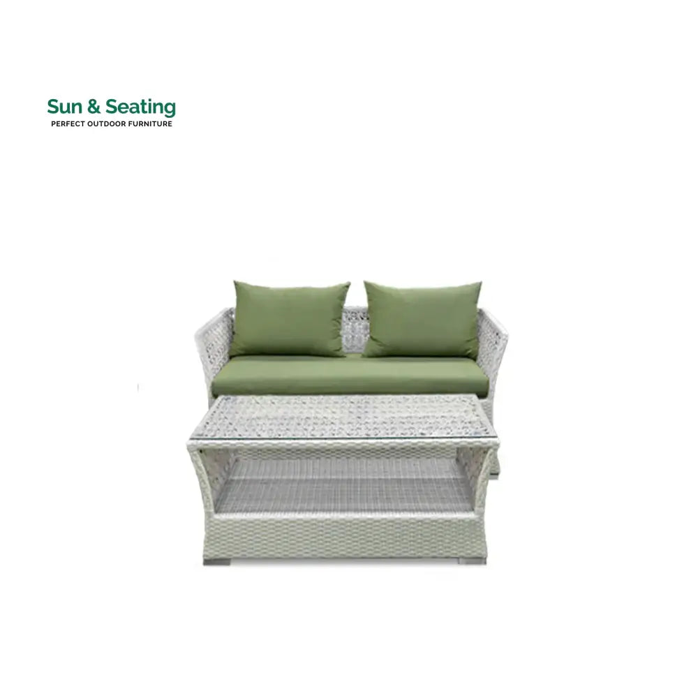 Adara Outdoor Sofa Set 2 Seater 2 Single seater and 1 Center Table (White + Green) Sofa Sets