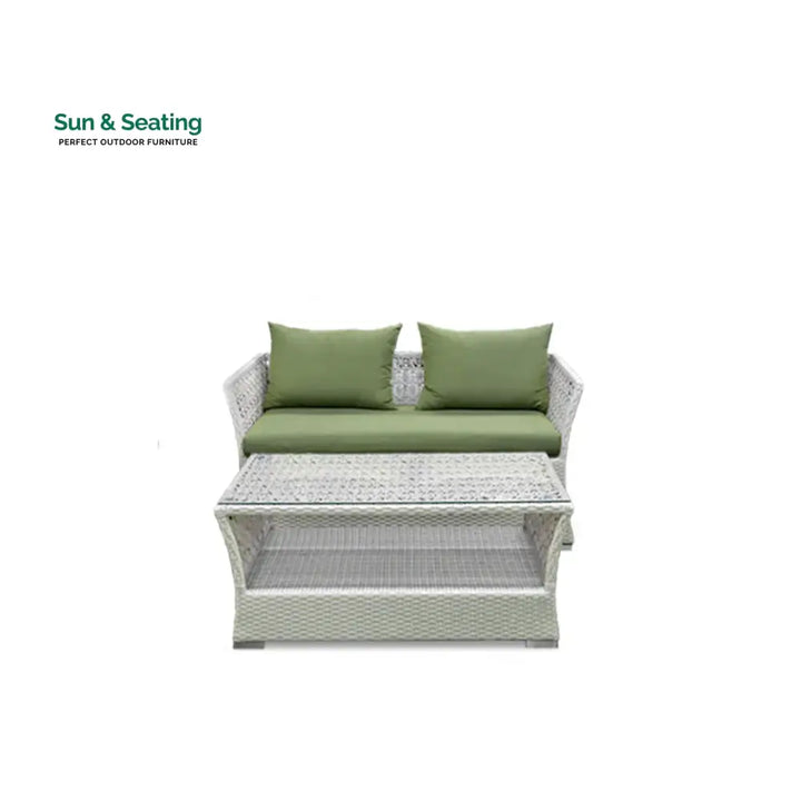Adara Outdoor Sofa Set 2 Seater 2 Single seater and 1 Center Table (White + Green) Sofa Sets