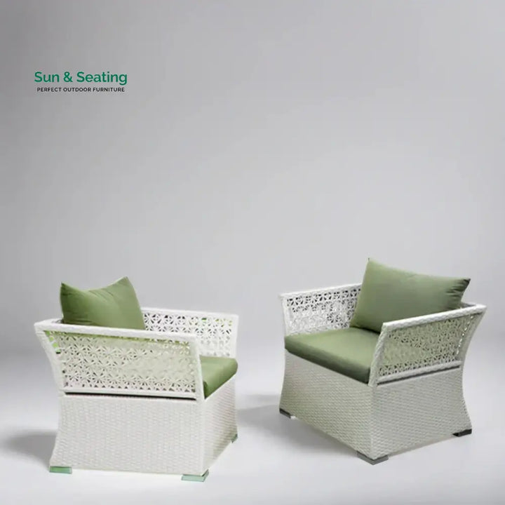 Adara Outdoor Sofa Set 2 Seater 2 Single seater and 1 Center Table (White + Green) Sofa Sets