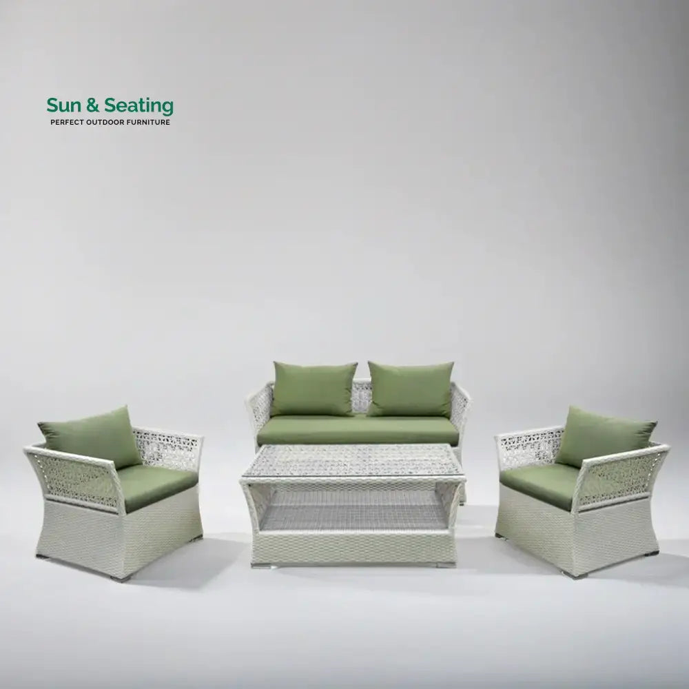Adara Outdoor Sofa Set 2 Seater 2 Single seater and 1 Center Table (White + Green) Sofa Sets