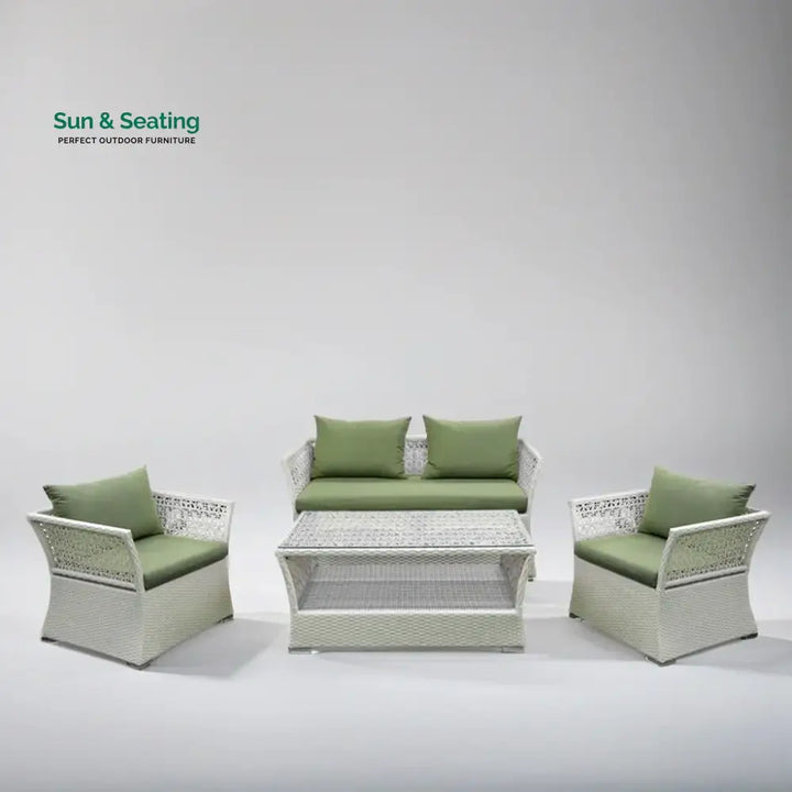 Adara Outdoor Sofa Set 2 Seater 2 Single seater and 1 Center Table (White + Green) Sofa Sets