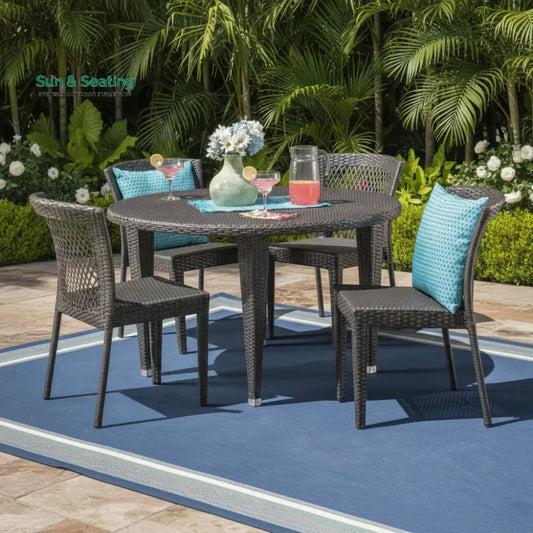 Adeela Outdoor All-Weather Resistant Rattan Wicker 5-Piece Dining Set Dining Set