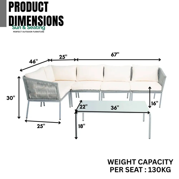 Adele Outdoor Grey Rope L-Shape All Weather Sectional Sofa Set Sofa Set