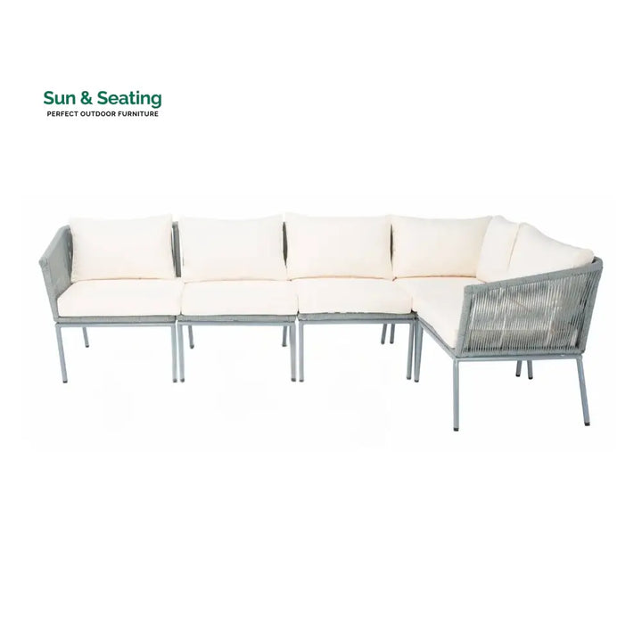 Adele Outdoor Grey Rope L-Shape All Weather Sectional Sofa Set Sofa Set