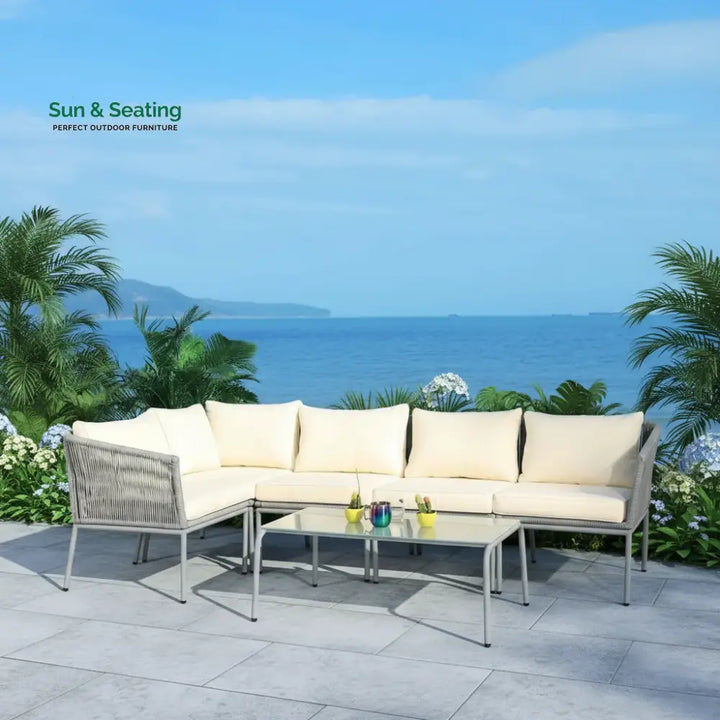 Adele Outdoor Grey Rope L-Shape All Weather Sectional Sofa Set Sofa Set