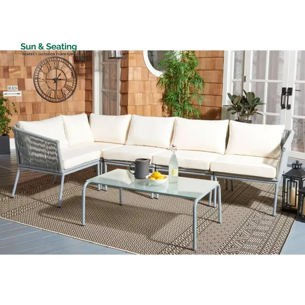 Adele Outdoor Grey Rope L-Shape All Weather Sectional Sofa Set Sofa Set