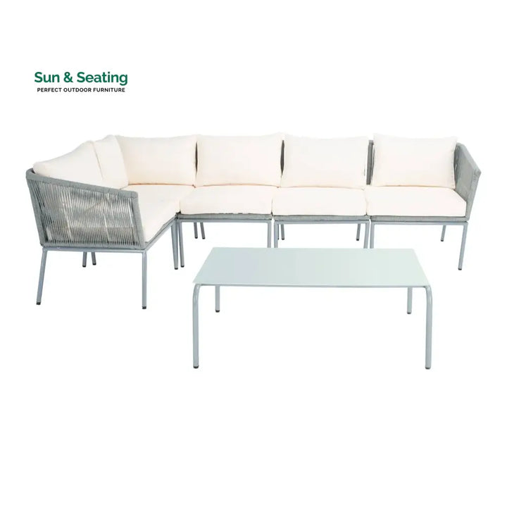 Adele Outdoor Grey Rope L-Shape All Weather Sectional Sofa Set Sofa Set