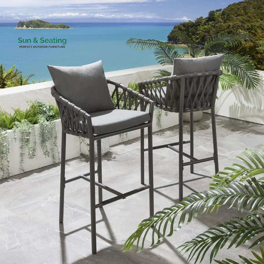 Adelina Outdoor Patio Bar Chair 2 Chairs For Balcony Braided &amp; Rope Bar Sets