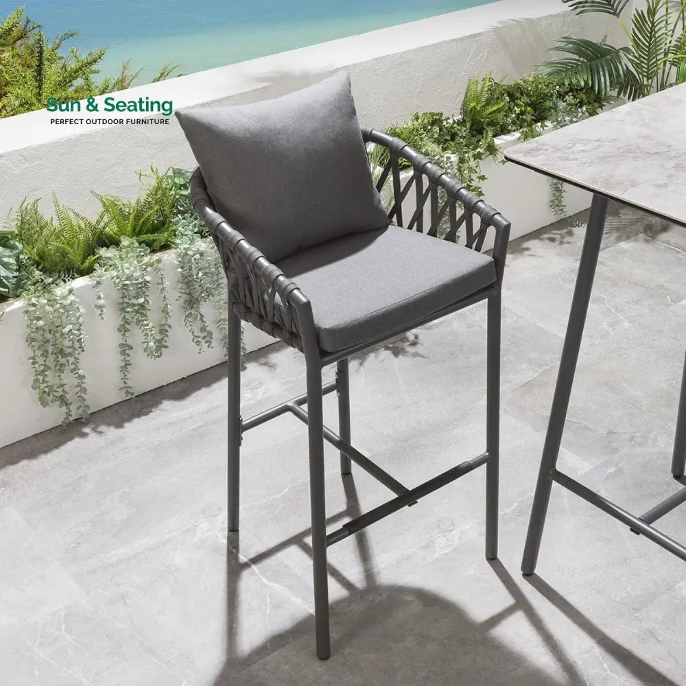 Adelina Outdoor Patio Bar Chair 2 Chairs For Balcony Braided &amp; Rope Bar Sets