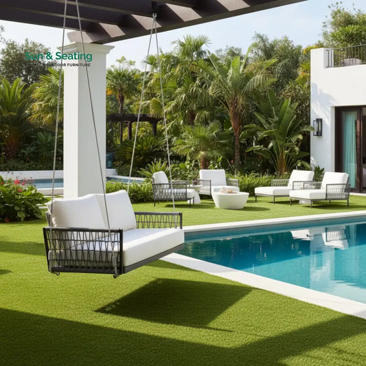 Adelita Three Seater Hanging Swing Without Stand For Balcony Garden Swing Braid & Rope Black + Beige Swings