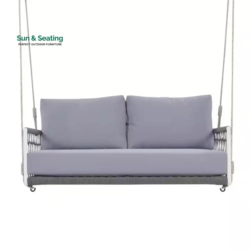 Adelita Three Seater Hanging Swing Without Stand For Balcony Garden Swing Braid &amp; Rope Grey + White Swings