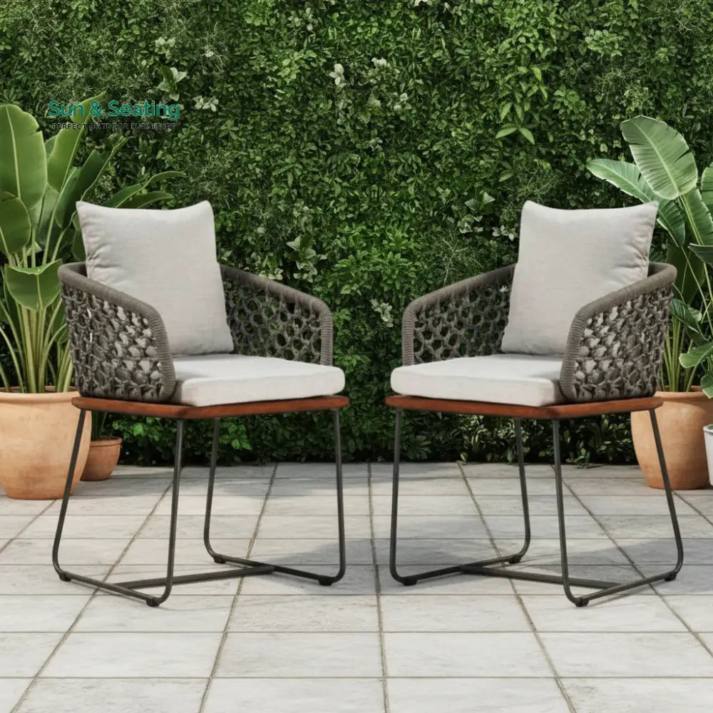 Adelyn Outdoor Rope 2-Piece Patio Chairs With Wooden Base Patio Chairs