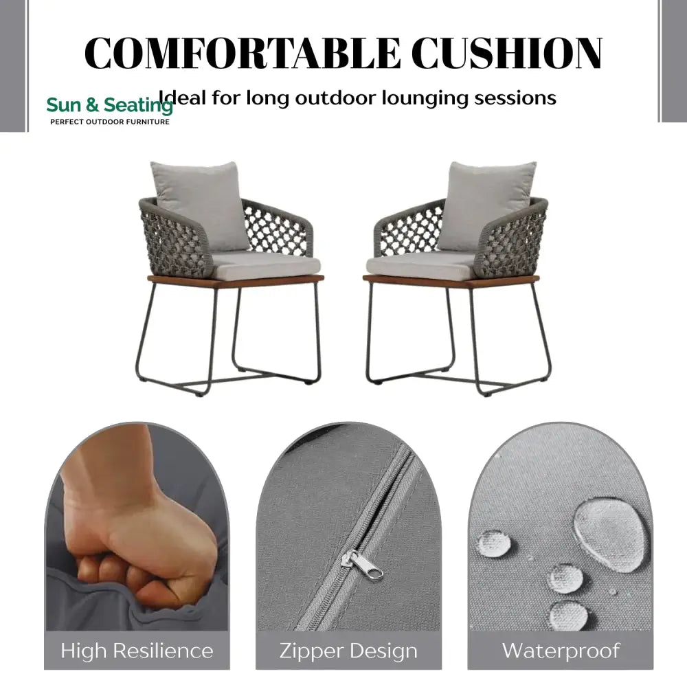 Adelyn Outdoor Rope 2-Piece Patio Chairs With Wooden Base Patio Chairs