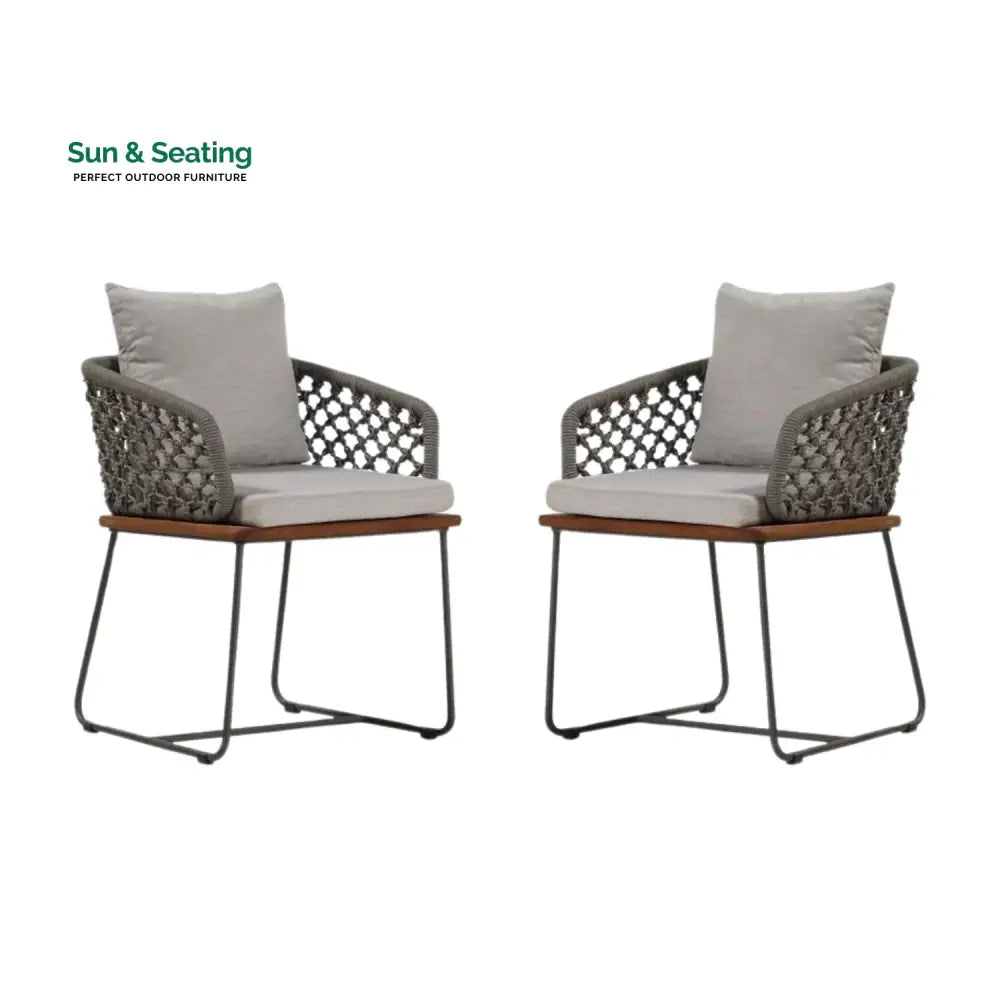 Adelyn Outdoor Rope 2-Piece Patio Chairs With Wooden Base Patio Chairs