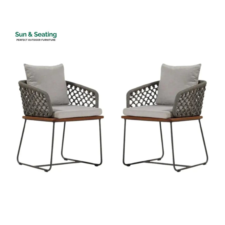 Adelyn Outdoor Rope 2-Piece Patio Chairs With Wooden Base Patio Chairs